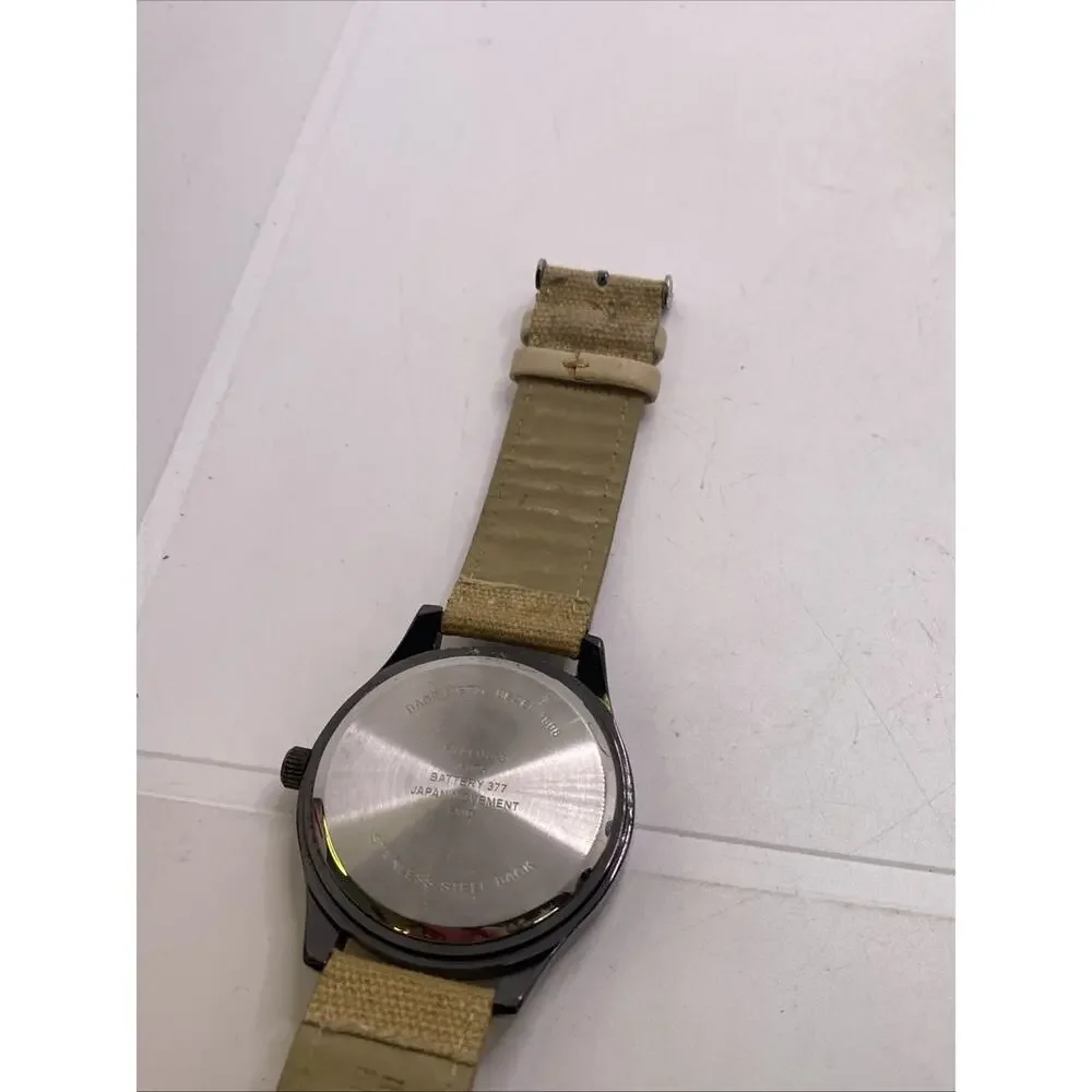 Mens Black Metallic Canvas Nylon Strap Military Style Watch New Batter